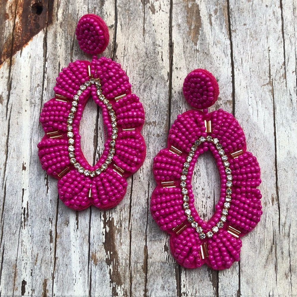 SELENA Fuscia Seed Bead Statement Hoops! - Picture 2 of 5